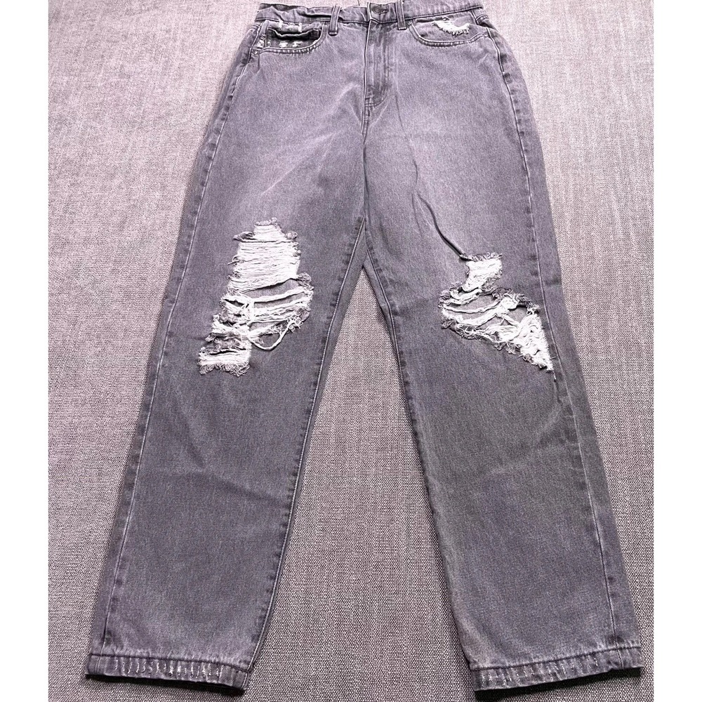 RSQ 90's Jeans Womens 30 Black Denim Distressed Straight Leg 5 Pockets Zip Fly